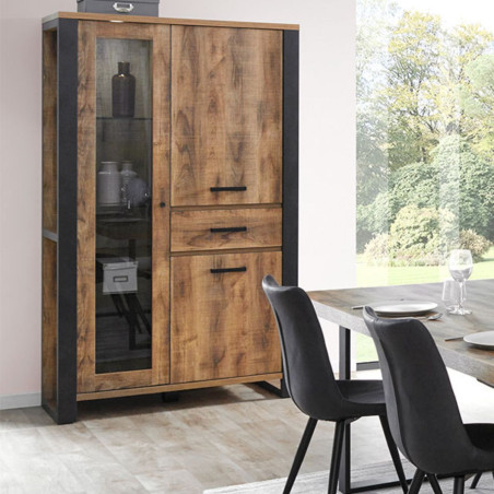 Vitrine 3 portes chêne artisan et noir graphite - SAMILY