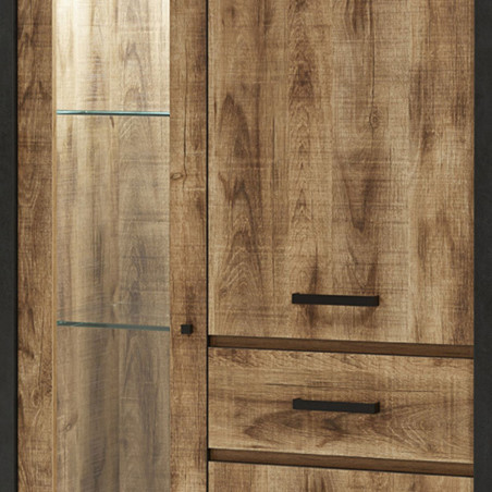 Vitrine 3 portes chêne artisan et noir graphite - SAMILY