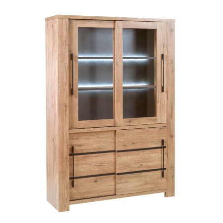 Vitrine chêne naturel et noir mat avec leds - ARCVIK