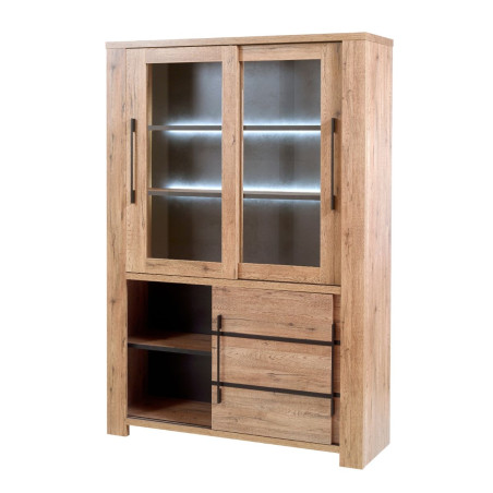 Vitrine chêne naturel et noir mat avec leds - ARCVIK
