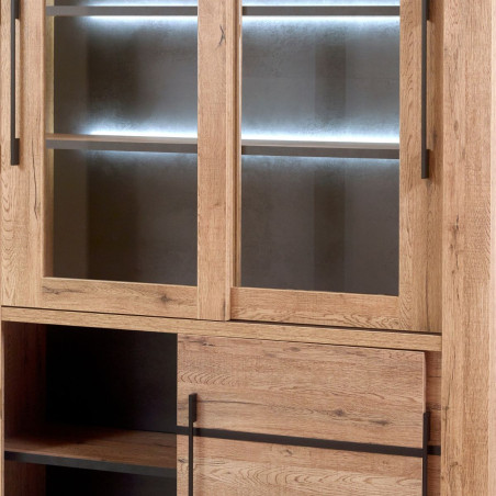 Vitrine chêne naturel et noir mat avec leds - ARCVIK