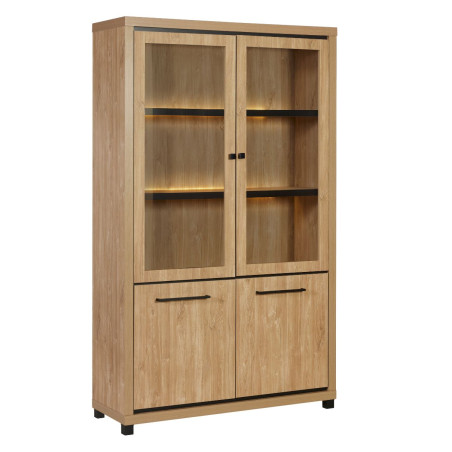 Vitrine 4 portes leds aspect bois Houston Oak - VYSIAL
