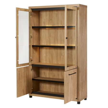 Vitrine 4 portes leds aspect bois Houston Oak - VYSIAL
