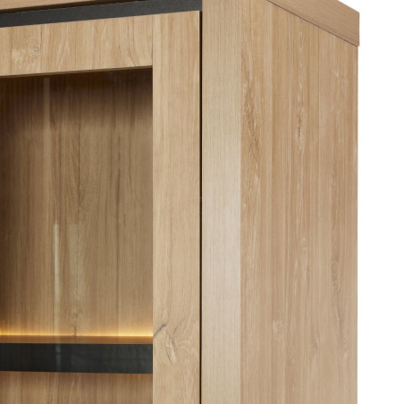 Vitrine 4 portes leds aspect bois Houston Oak - VYSIAL