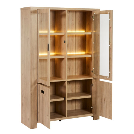Vitrine 4 portes avec éclairage Leds aspect bois - GERMAIN