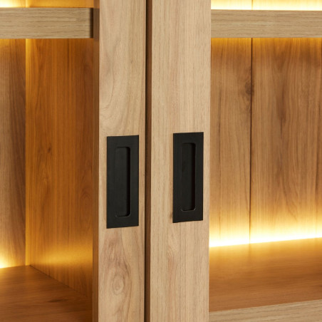 Vitrine 4 portes avec éclairage Leds aspect bois - GERMAIN