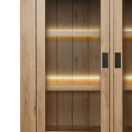 Vitrine 4 portes avec éclairage Leds aspect bois - GERMAIN