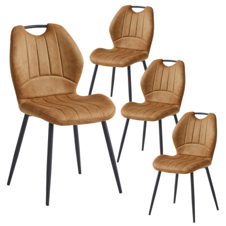 Lot de 4 chaises tissu camel poignée et pieds métal gris - ALDIMOR