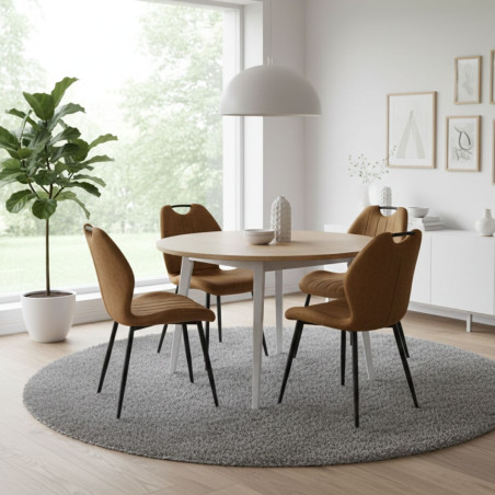 Lot de 4 chaises tissu camel poignée et pieds métal gris - ALDIMOR