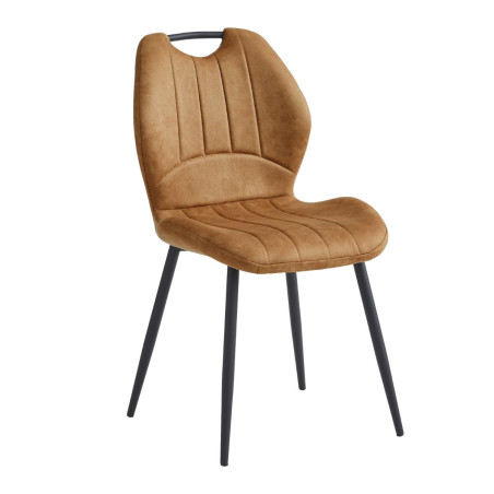 Lot de 4 chaises tissu camel poignée et pieds métal gris - ALDIMOR