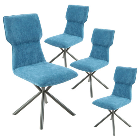 Lot de 4 chaises tissu chiné bleu pieds étoile métal noir - ASTEROR