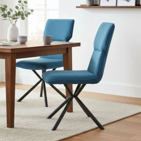 Lot de 4 chaises tissu chiné bleu pieds étoile métal noir - ASTEROR