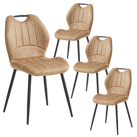 Lot de 4 chaises tissu beige poignée et pieds métal gris - ALDIMOR