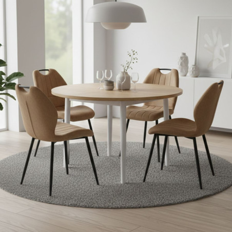Lot de 4 chaises tissu beige poignée et pieds métal gris - ALDIMOR