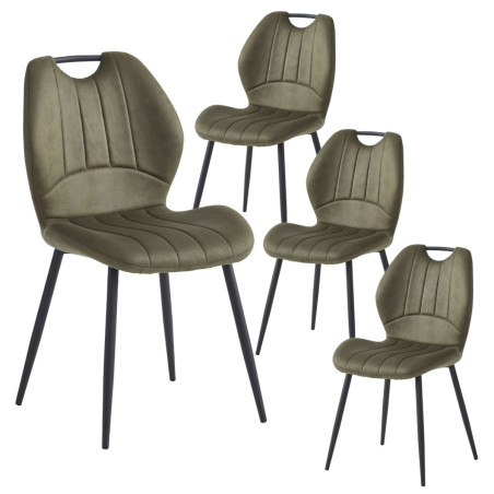 Lot de 4 chaises tissu vert poignée et pieds métal gris - ALDIMOR