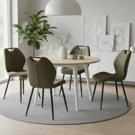 Lot de 4 chaises tissu vert poignée et pieds métal gris - ALDIMOR