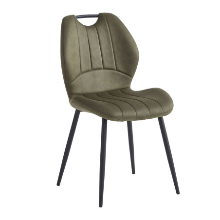 Lot de 4 chaises tissu vert poignée et pieds métal gris - ALDIMOR