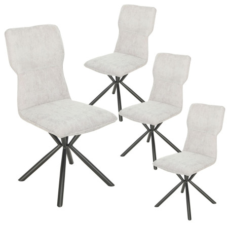 Lot de 4 chaises tissu chiné blanc pieds étoile métal noir - ASTEROR