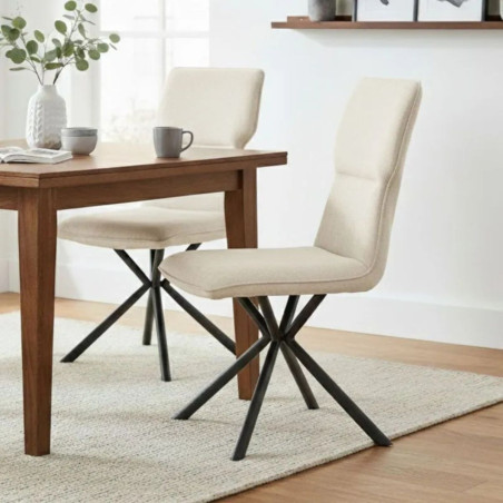 Lot de 4 chaises tissu chiné blanc pieds étoile métal noir - ASTEROR