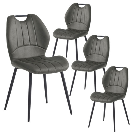 Lot de 4 chaises tissu gris poignée et pieds métal gris - ALDIMOR
