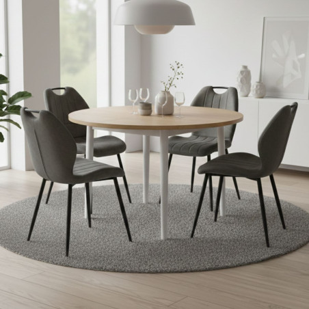 Lot de 4 chaises tissu gris poignée et pieds métal gris - ALDIMOR