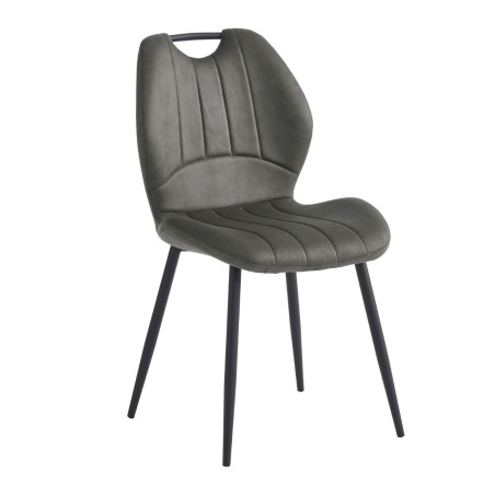 Lot de 4 chaises tissu gris poignée et pieds métal gris - ALDIMOR
