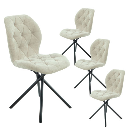 Lot de 4 chaises pivotantes beige à piqûres losanges - NOLYOR