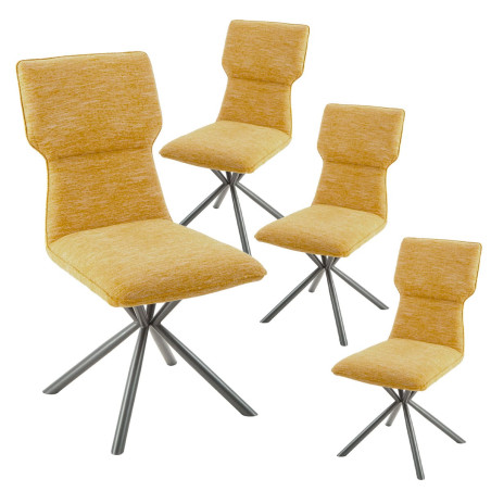 Lot de 4 chaises tissu chiné jaune et pieds étoile métal noir - ASTEROR
