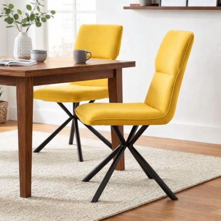 Lot de 4 chaises tissu chiné jaune et pieds étoile métal noir - ASTEROR