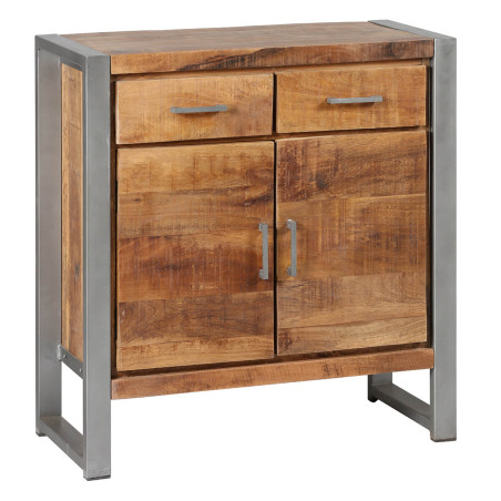 Rangement 2 portes 2 tiroirs bois massif recyclé et acier - MANGOVROR
