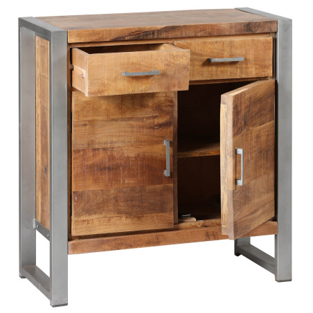 Rangement 2 portes 2 tiroirs bois massif recyclé et acier - MANGOVROR