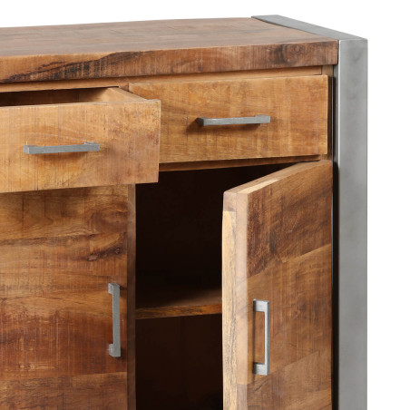 Rangement 2 portes 2 tiroirs bois massif recyclé et acier - MANGOVROR