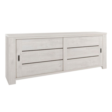 Buffet 2 portes coulissantes bois cérusé blanchi - TITAN