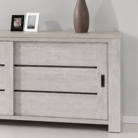 Buffet 2 portes coulissantes bois cérusé blanchi - TITAN
