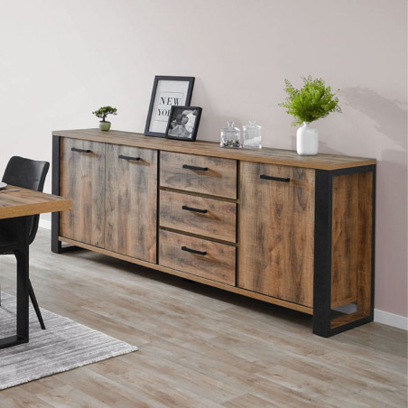 Buffet 3 portes chêne artisan et noir graphite - SAMILY