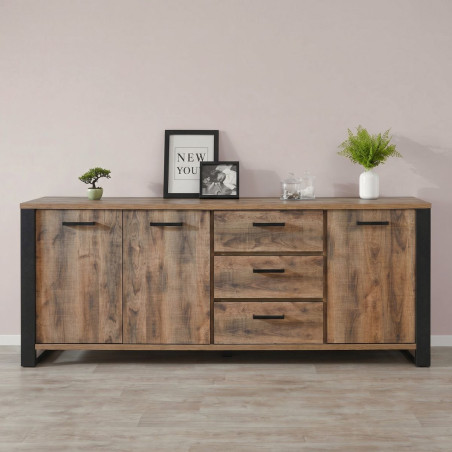 Buffet 3 portes chêne artisan et noir graphite - SAMILY