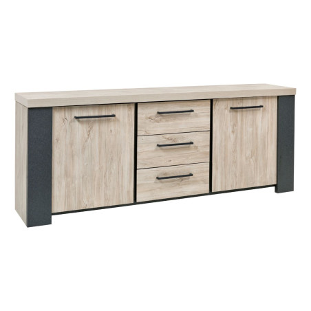 Buffet 2 portes 3 tiroirs chêne clair et gris ardoise - GALYX