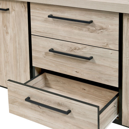 Buffet 2 portes 3 tiroirs chêne clair et gris ardoise - GALYX