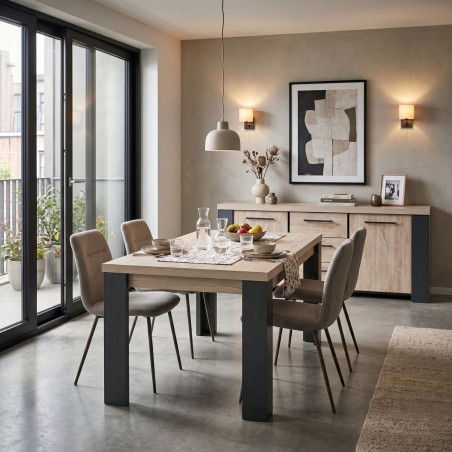 Buffet 2 portes 3 tiroirs chêne clair et gris ardoise - GALYX