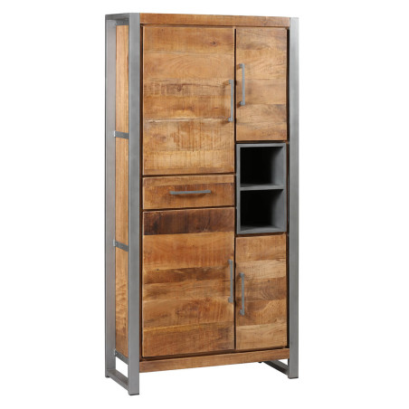 Buffet haut 4 portes 1 tiroir en bois massif recyclé et acier - MANGOVROR