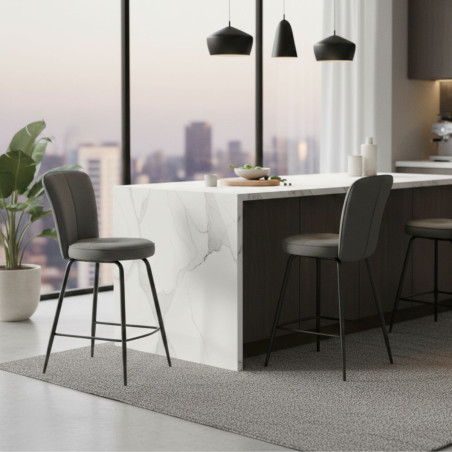Lot de 2 tabourets de bar matelassée gris pieds métal gris - ELLIPSOR