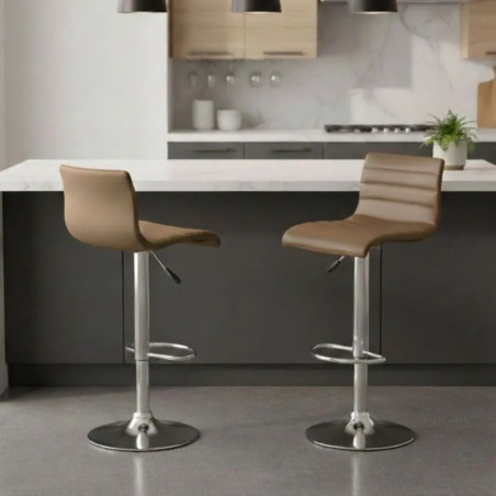 Lot de 2 tabourets de bar marron pied chromé - TERRANCOR