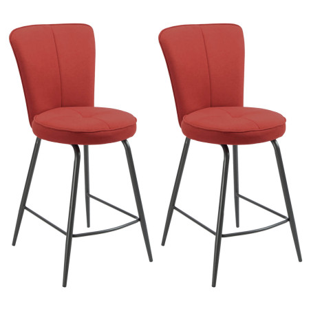 Lot de 2 tabourets de bar matelassée rouge pieds métal gris - ELLIPSOR