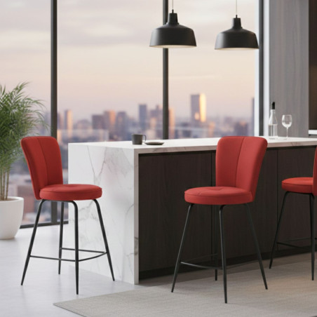 Lot de 2 tabourets de bar matelassée rouge pieds métal gris - ELLIPSOR
