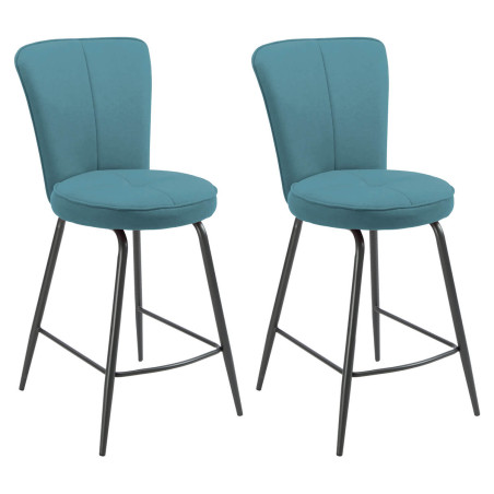 Lot de 2 tabourets de bar matelassée bleu pieds métal gris - ELLIPSOR