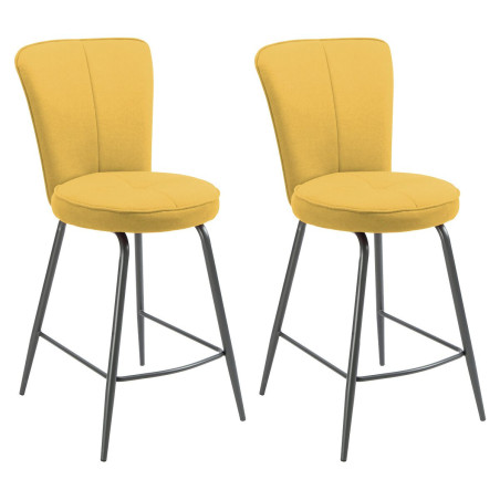 Lot de 2 tabourets de bar matelassée jaune pieds métal gris - ELLIPSOR