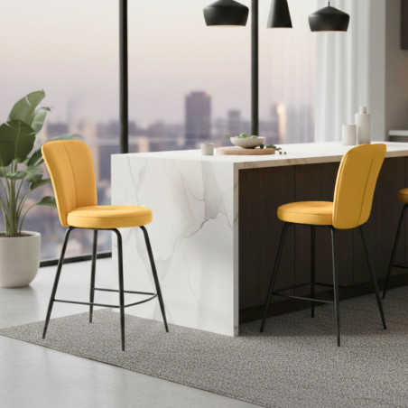 Lot de 2 tabourets de bar matelassée jaune pieds métal gris - ELLIPSOR