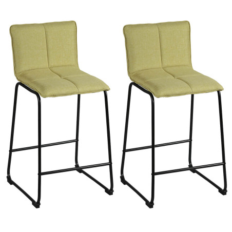 Lot de 2 tabourets de bar matelassée tissu vert pieds métal - ANSONOR