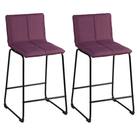 Lot de 2 tabourets de bar matelassée tissu violet pieds métal - ANSONOR