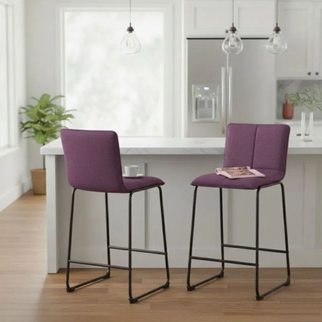 Lot de 2 tabourets de bar matelassée tissu violet pieds métal - ANSONOR